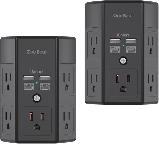 2 Pack Surge Protector, 5 Outlets Extender with 4 USB Ports(USB C), 3-Side 1680J Power Strip Multi Plug Outlet Expander, USB Wall Charger, Outlet Splitter Adapter Wall Mount for Home Office ETL Listed