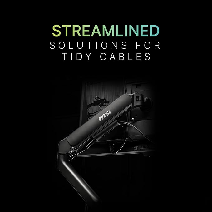 MSI MAG MT101DG - Gas Spring Dual Monitor Stand Arm, Supports 17-32" and 22 lbs, VESA Compatible, Adjustable Gas Spring Mount, Clamp & Grommet, Quick Release Plate – Black