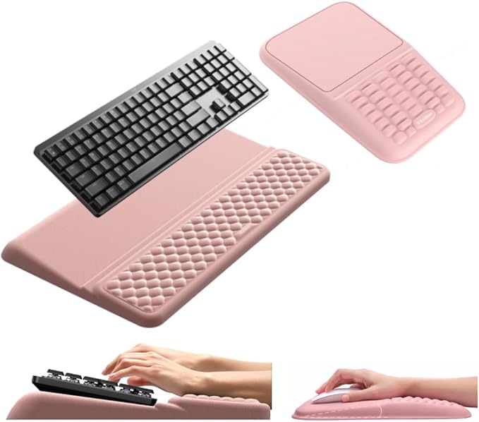 Vaydeer Keyboard Stand and Mouse Pad Set with Wrist Rest, Soft Memory Foam Wrist Support, Ergonomic Wrist Cushion for Desk, Relieves Carpal Tunnel Pain, Palm Hand Typing for Office, Gaming, Pink