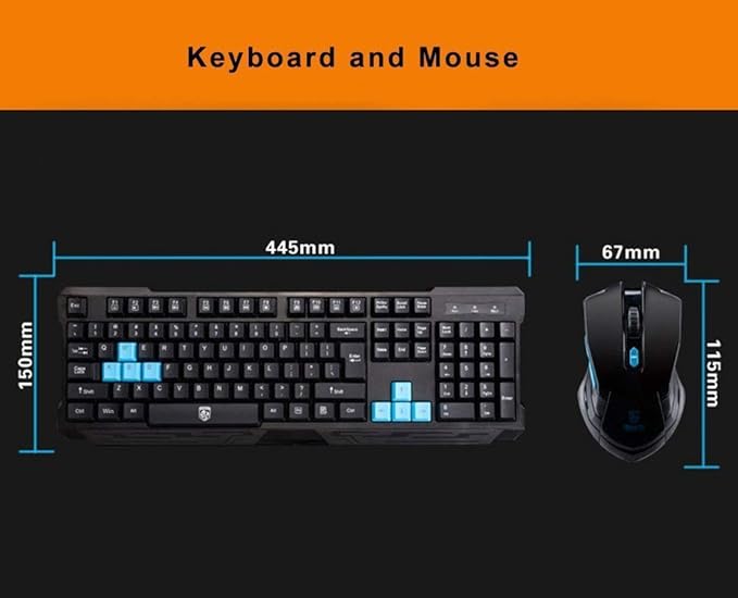 Keyboard Mouse Combos,Soke-Six Waterproof Multimedia 2.4GHz Wireless Gaming Keyboard with USB Cordless Ergonomic Mouse DPI Control For Desktop PC Laptop(Black)