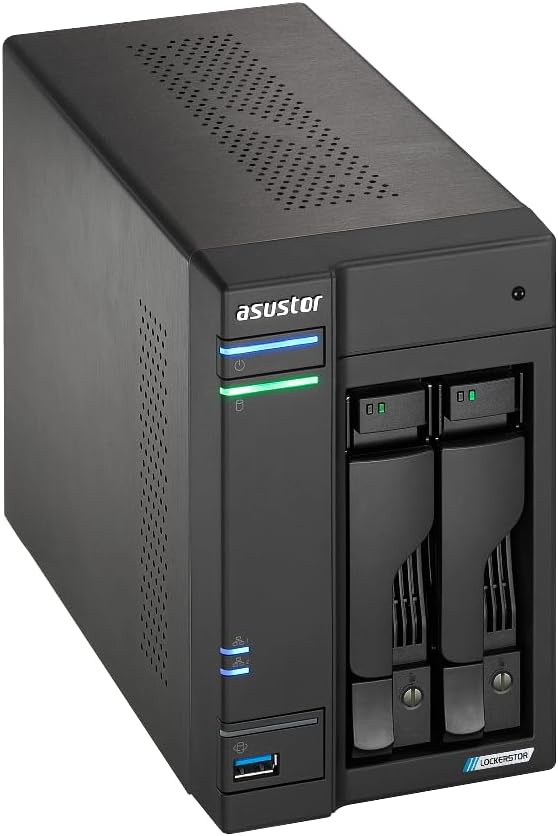 Asustor / DiscTech 36TB NAS Bundle: Lockerstor 2 Gen2 AS6702T NAS Server with 2x16TB SATA HDD and 4x1TB NVMe M.2 SSDs, 8GB RAM, Dual 2.5GbE LAN Ports