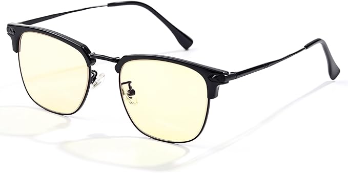 Blue Blocker Glasses for Men Metal Browline Computer Gaming Glasses Filter Blue Ray