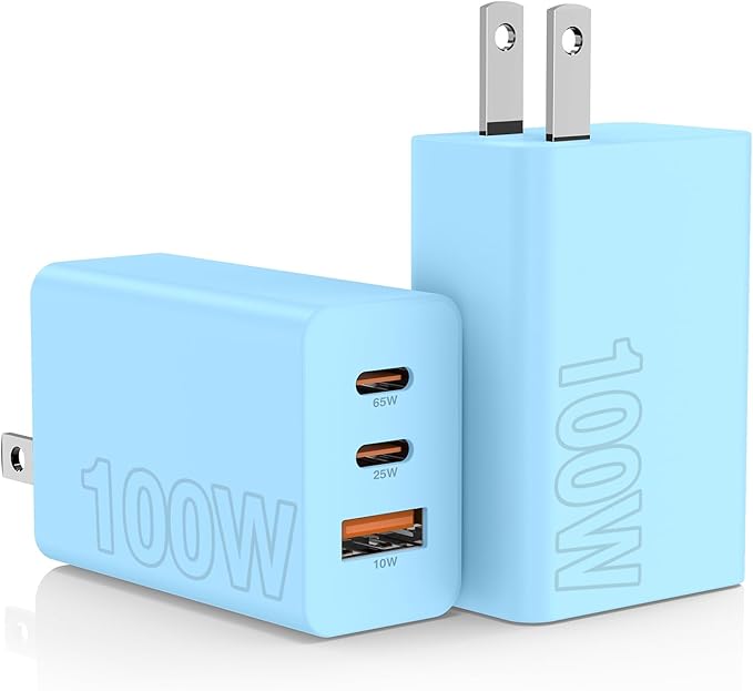 2Pack 100W USB C Wall Charger Block, 3-Port USB C Charging Adapter,65W Type C Super Fast Charging Power Plug Cube for MacBook Pro/Air,i-Pad Pro,i-Phone 17/16/15, Galaxy S25,and More