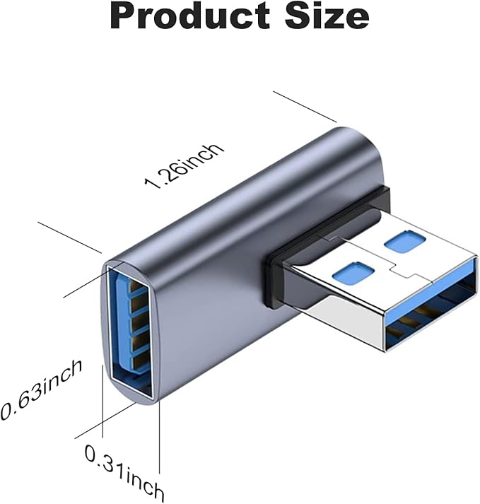 AreMe 90 Degree USB 3.1 Adapter 2 Pack, Left and Right Angle USB A Male to Female Converter Extender for PC, Laptop, USB A Charger, Power Bank and More