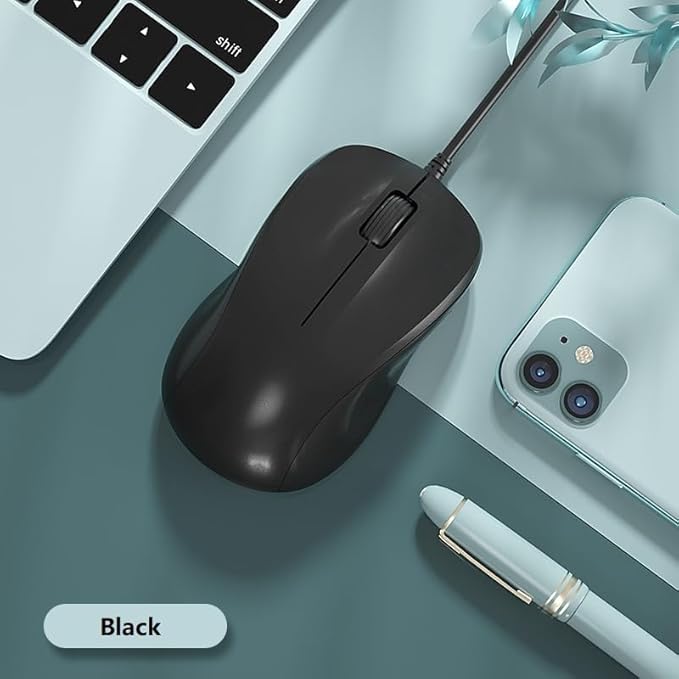 CORN USB Silent Wired Computer Mouse with Easy Click for Office and Home, 1200DPI, Premium and Portable, Compatible with Windows PC, Laptop, Desktop, Notebook (Black)