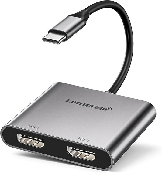 Lemorele USB C to Dual HDMI Adapter, Dual Monitor Adapter Converter Supports 4K@60Hz and Dual 4K@30Hz, for MacBook HP Dell Surface Thinkpad Type C Laptops, [macOS only Support SST Mode]