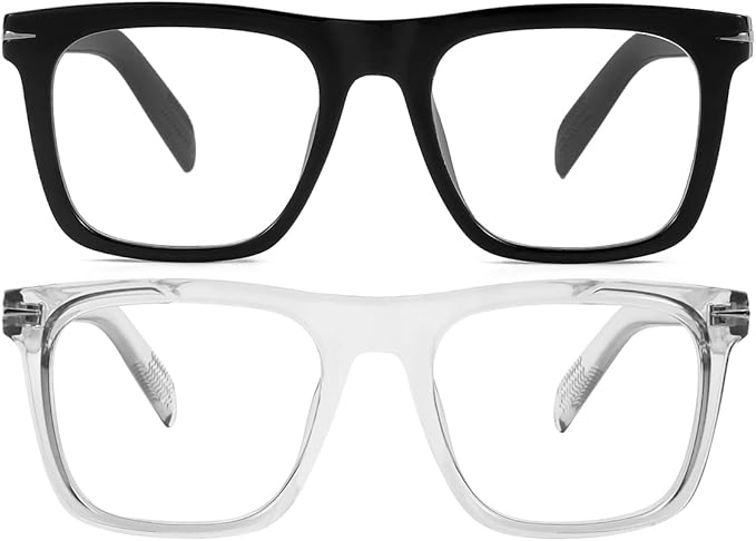 NIDOVIX Trendy Square Blue Light Blocking Glasses for Men Women, Fashion Frame Non-prescription Computer Glasses (Black+Transparent Grey)