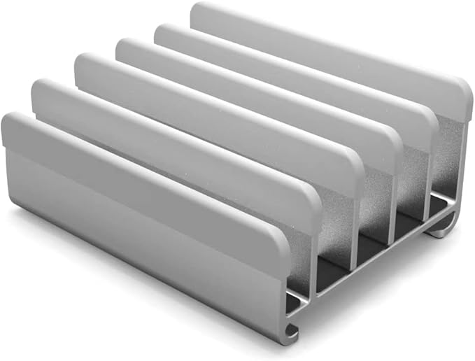 Elestoria 5-Slot Vertical Laptop Stand - Aluminum Laptop Stand Vertical for Desk -Laptop Holder with Adjustable Width (12-38mm) Compatible with MacBook Pro/Air & Gaming Laptops up to 17.3"-Grey