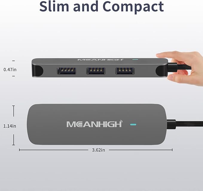 USB Hub 4 Ports, MEANHIGH Multiple USB A 3.0, 2.0 Splitter Portable Adapter for Laptop, Plug and Play Mini USB Extender for PC, Flash Drive, Mobile HDD