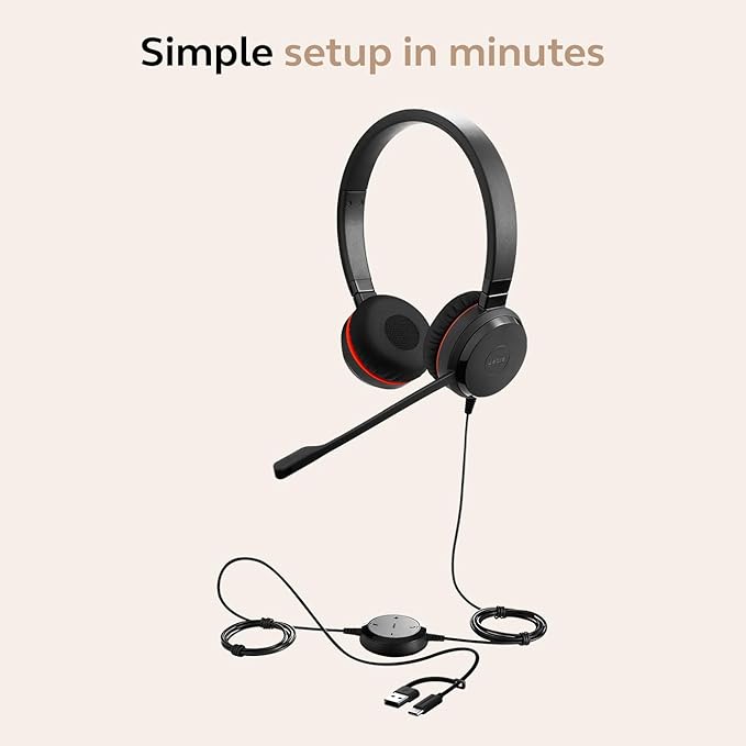 Jabra Evolve 30 II (2025 Edition) Wired Dual-Ear Headset with Mic for Work - 3.5mm Jack or USB-A/USB-C Connectivity, with Noise-Cancelling Microphone, Microsoft Teams Certified, Call Control – Black