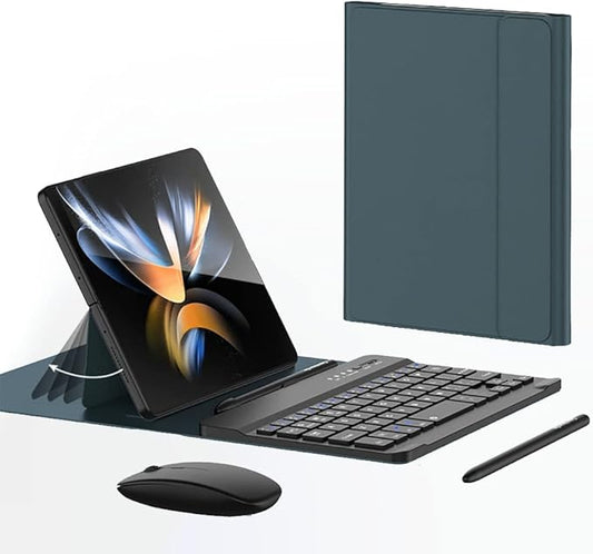 for Samsung Galaxy Z Fold 7 6 5 Keyboard and Mouse, Portable Mini 7.9 inch Bluetooth Keyboard with Leather Case and Capacitive Pen, 4 in 1 Set for Z Trifold Fold7 Accessories,Green