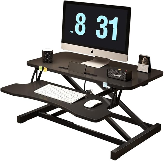 32 Inch Adjustable Standing Desk, Dual Monitor Sit Stand Desk with Wide Keyboard Tray for Table Home Office (Black)