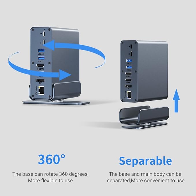 Docking Station for Acer Nitro 17 16 14 5, V 14 AI, V 15 AI, V 16 AI, V 17 AI Gaming Laptop,15-in-1 USB C with 360 ° Rotating Base, 2 * 4K HDMI and 1*DP, 10Gbps USB Port Transfer, RJ45, Audio, SD/TF