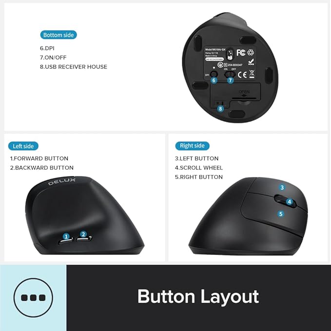 DELUX Ergonomic Mouse Wireless for Small Hands, Vertical Mouse for Carpal Tunnel, Mini Mouse, 4000 DPI, 6 Buttons, 2.4G Wireless,75g Lightweight, Compatible with Window, MacOS,Laptop(M618Air GX-Black)