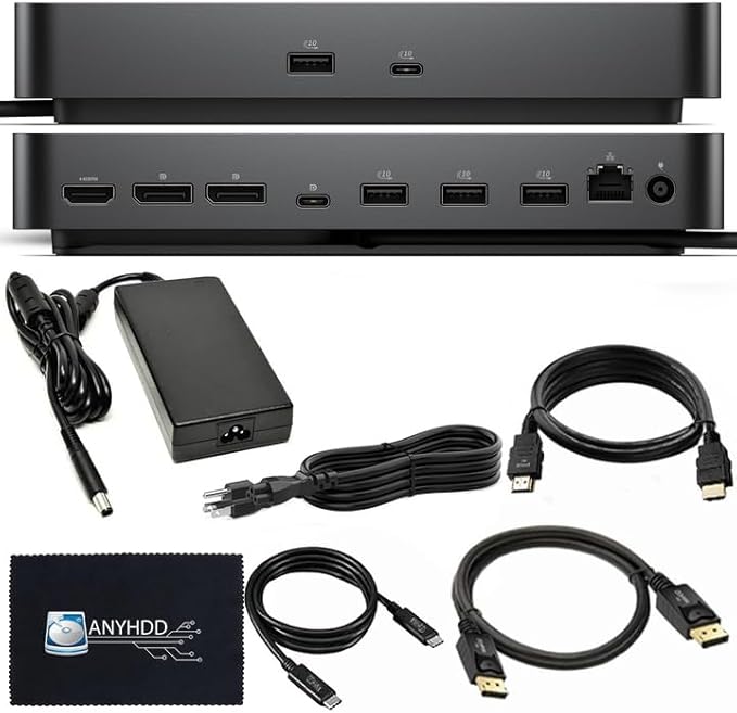 Dell Pro Smart Dock SD25 Bundle - 10Gbps, 3 Year Warranty, Supports Dual/Triple Monitors & 4K Displays with 180W Power Supply, Anyhdd HDMI, DisplayPort, USB C Cable, Cloth - Docking Station