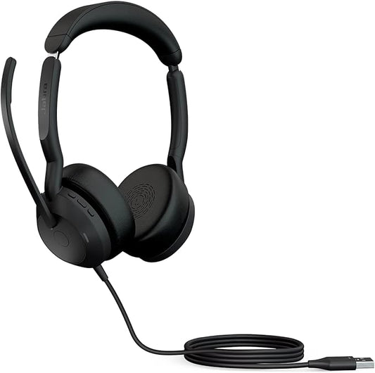 Jabra Evolve2 50 Wired Stereo Headset - with AirComfort Technology, Noise-Cancelling Mics & Active Noise Cancellation - MS Teams Certified, Works with All Other Platforms - Black