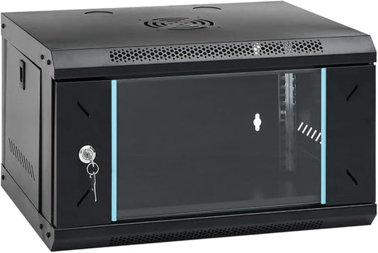 6U Wall Mount Network Cabinet, 19 Inch Server Data Rack, Lockable Toughened Glass Door, Cold-Rolled Steel Enclosure for Networking Equipment, 20.9x15.7x11.8 Inches