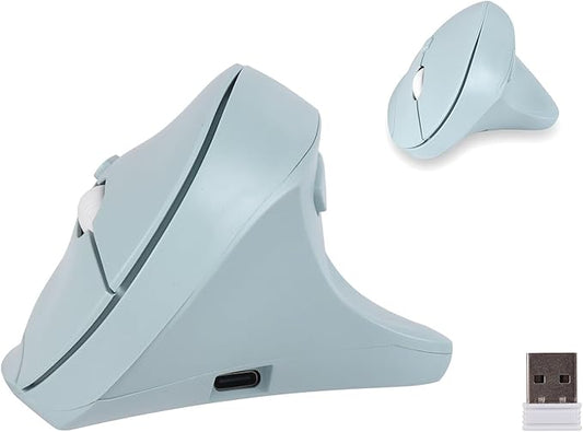 Wireless Silent Ergonomic Vertical Mouse - Dual Mode 2.4G/Bluetooth, Rechargeable Type C, Pain Relief for Office and Home Use, Compatible with Laptop & PC (Green)
