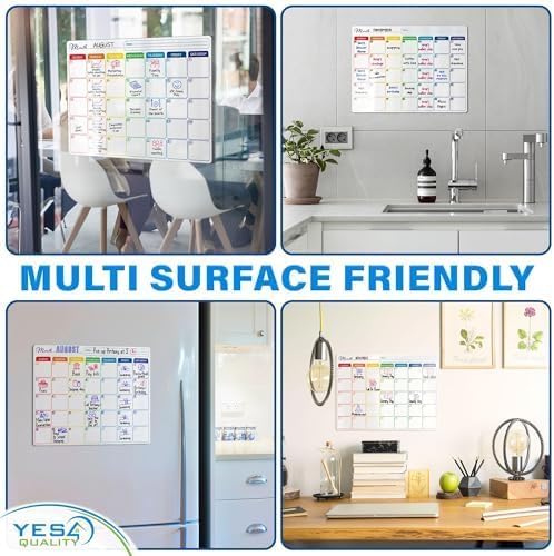 Whiteboard Calendar - 16x12 in - Magnetic Monthly Dry Erase Planner with Adhesive Back - Erasable Weekly Chore Chart with 3 Markers, Eraser, Holder - Ideal for Fridge or Wall Use - Yes4Quality