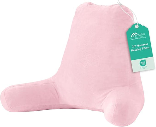 Sasttie 25-inch Reading Pillows for Sitting in Bed Adult, Jumbo Velvet Back Pillow Bed Sitting Up, XL High Back-Rest Support Cushion for Sit Up on Couch & Floor, Oeko-Tex Certified, Pink