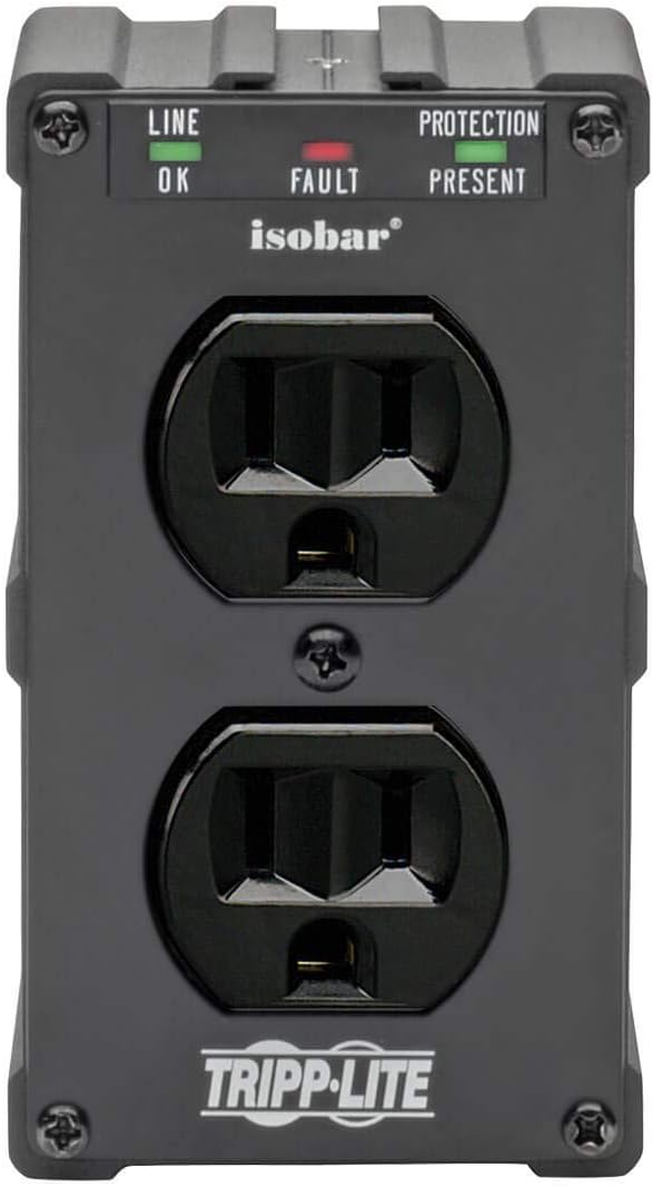 Tripp Lite Isobar ULTRABLOK Heavy Duty Outlet Extender, Wall Power Strip Surge Protector, 2 Outlets, Direct Plug-in, Black, Metal Power Strip, Industrial Garage Work Shop Bench