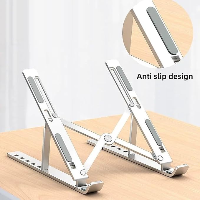 Adjustable Laptop Stand - Aluminum Foldable Portable Computer Riser for 10-15.6 Inch Laptops, Ergonomic Design with Storage Bag, Compatible with MacBook Air/Pro, HP, Dell, Lenovo (Silver)