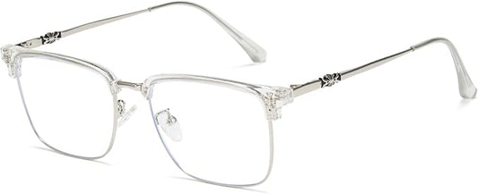 Cyxus Retro Blue Light Glasses Men - Square TR90 Metal Blowline Frame Stylish Trendy for Computer Daily Work 8252