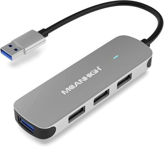 USB Hub 4 Ports, MEANHIGH Multiple USB A 3.0, 2.0 Splitter Portable Adapter for Laptop, Plug and Play Mini USB Extender for PC, Flash Drive, Mobile HDD