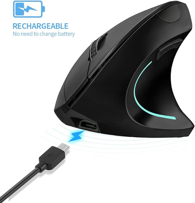Vertical Mouse, Right Handed 2.4GHz Wireless Ergonomic Rechargeable Vertical Mouse with 4 Adjustable DPI 800/1200/1600/2400, 6 Buttons,Compatible with PC, Desktop,Mac (Black)…
