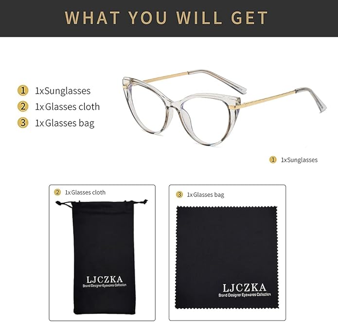 LJCZKA Blue Light Blocking Glasses Women Anti Eye satrain Computer Cat eye Eyeglasses Cateye Clear Frame