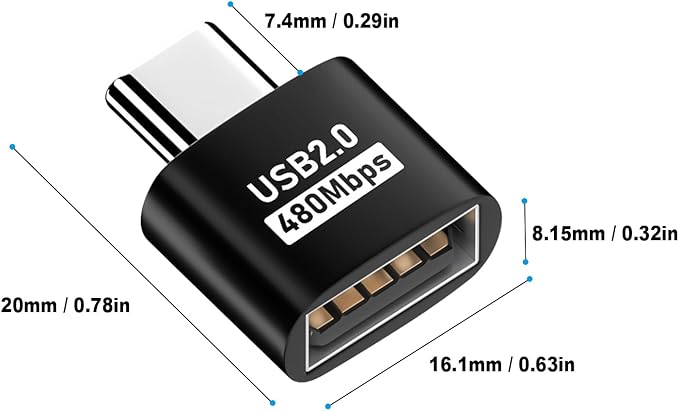 Duttek USB C to USB Adapter, USB Type C Male to USB 2.0 Female Extension Connector, USB to USB C Adapter, Support 480Mbps Data Transfer, OTG Function and Charging for Phone, Laptop (4, Black)