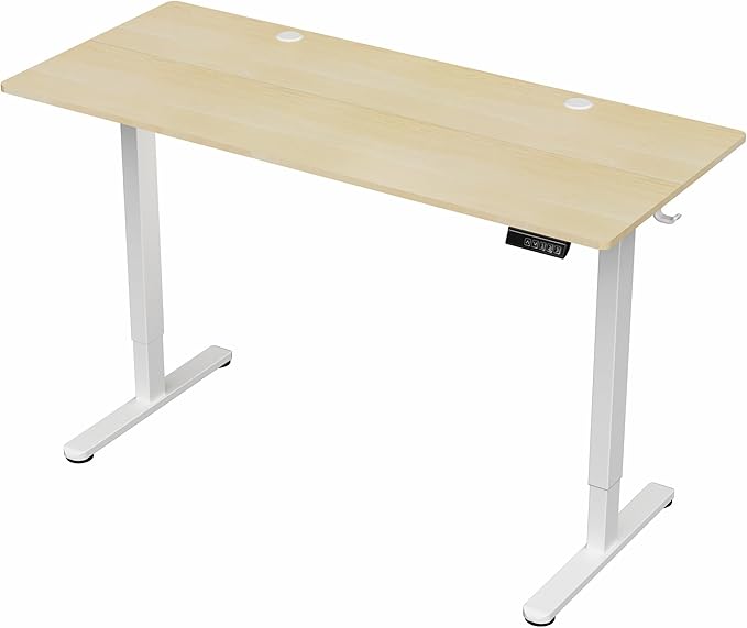 VIVO Electric 55 x 24 in Standing Desk, Memory Height Adjustment, Light Wood Top White Frame, DESK-E155TC