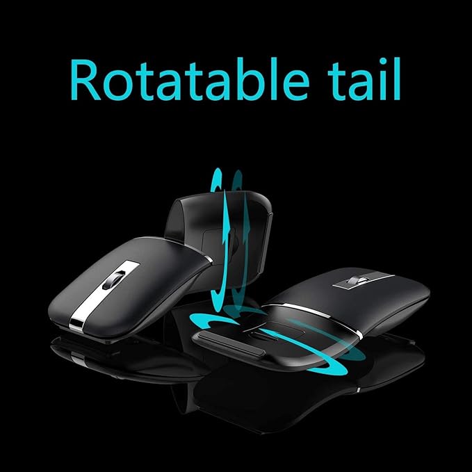 WFB Bluetooth Wireless Mouse for Laptop, Foldable Arc 180° Rotating Silent Click Portable Curved Computer Mice for Home, Office, Travel(Black)