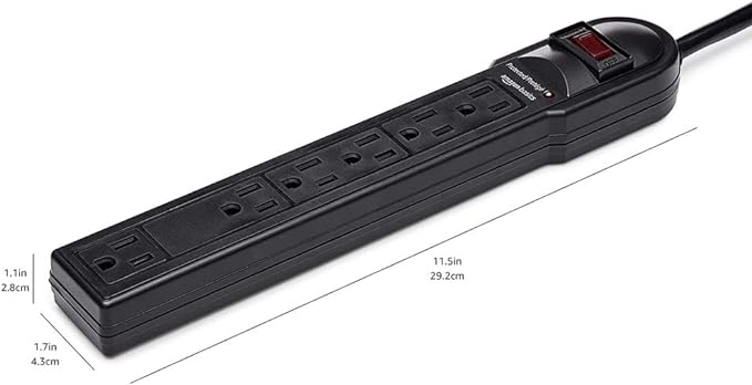 Amazon Basics Surge Protector Power Strip, 6-Outlet, 790 Joules, Circuit Breaker, LED Indicator Light, 6ft Extension Cord, Black
