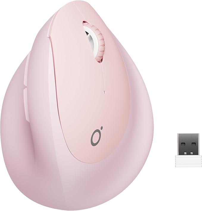 Q7 Vertical Ergonomic Mouse, Wireless Bluetooth Mouse (BT5.0/3.0+2.4G), 5-Level Adjustable DPI up to 4000, Quiet clicks, Multi Devices Computer Mouse for Laptop/PC/Mac-Pink