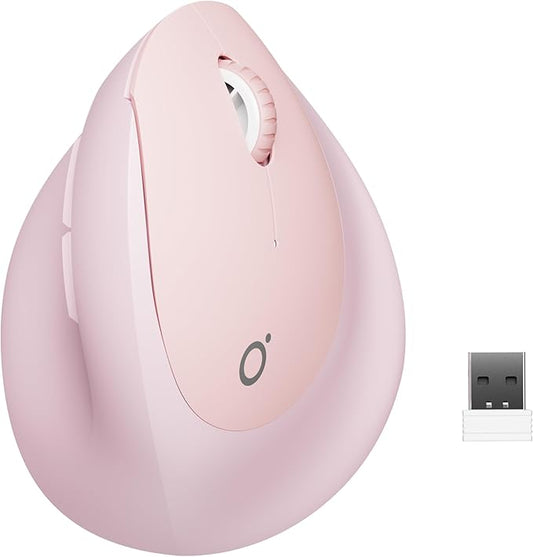 Q7 Vertical Ergonomic Mouse, Wireless Bluetooth Mouse (BT5.0/3.0+2.4G), 5-Level Adjustable DPI up to 4000, Quiet clicks, Multi Devices Computer Mouse for Laptop/PC/Mac-Pink