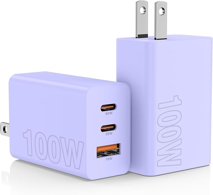 2Pack 100W USB C Wall Charger Block, 3-Port USB C Charging Adapter,65W Type C Super Fast Charging Power Plug Cube for MacBook Pro/Air,i-Pad Pro,i-Phone 17/16/15, Galaxy S25,and More