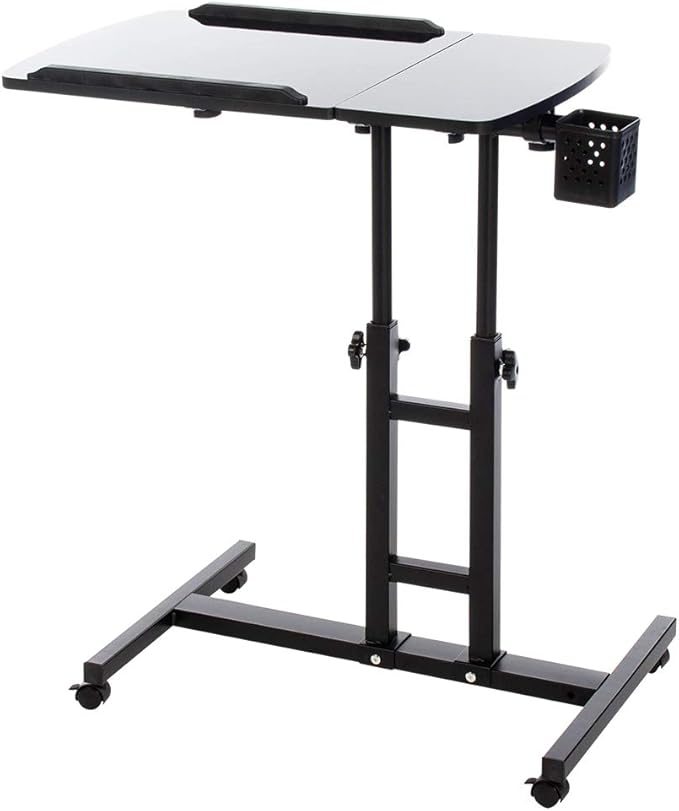 Adjustable Laptop Desk with Wheels, Laptop cart, Over Bed, Bed Side Table, Tiltable Table and Laptop Stand-Black
