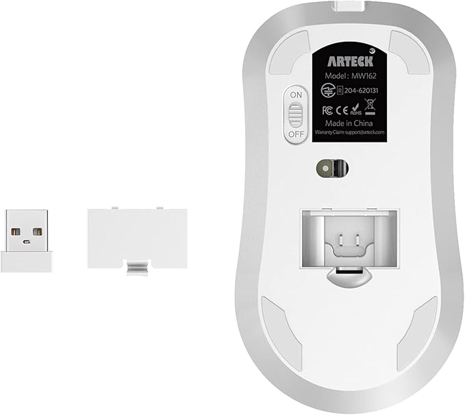 Arteck 2.4G Wireless Mouse with Nano USB Receiver Ergonomic Design Silent Clicking for Computer/Desktop/PC/Laptop and Windows 10/8/7 Build in Rechargeable Battery - White