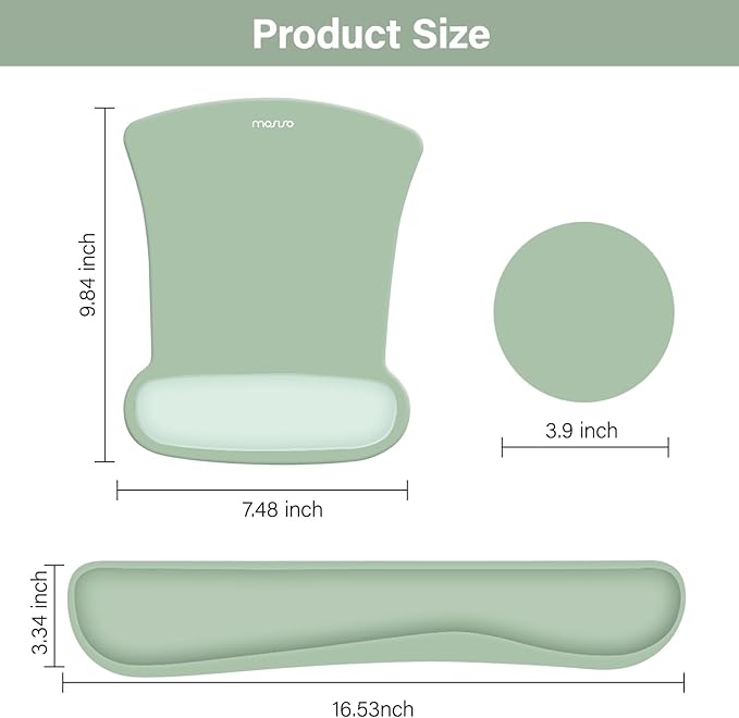 MOSISO Wrist Rest Support for Mouse Pad & Keyboard Set, Ergonomic Mousepad&Coaster Non-Slip Base Home/Office Pain Relief & Easy Typing Cushion with Neoprene Cloth & Raised Memory Foam, Green