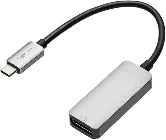 Amazon Basics Aluminum Uni-Directional USB-C (Source) to DisplayPort (Display) Adapter (4K@60Hz), Thunderbolt 3 Compatible, Grey