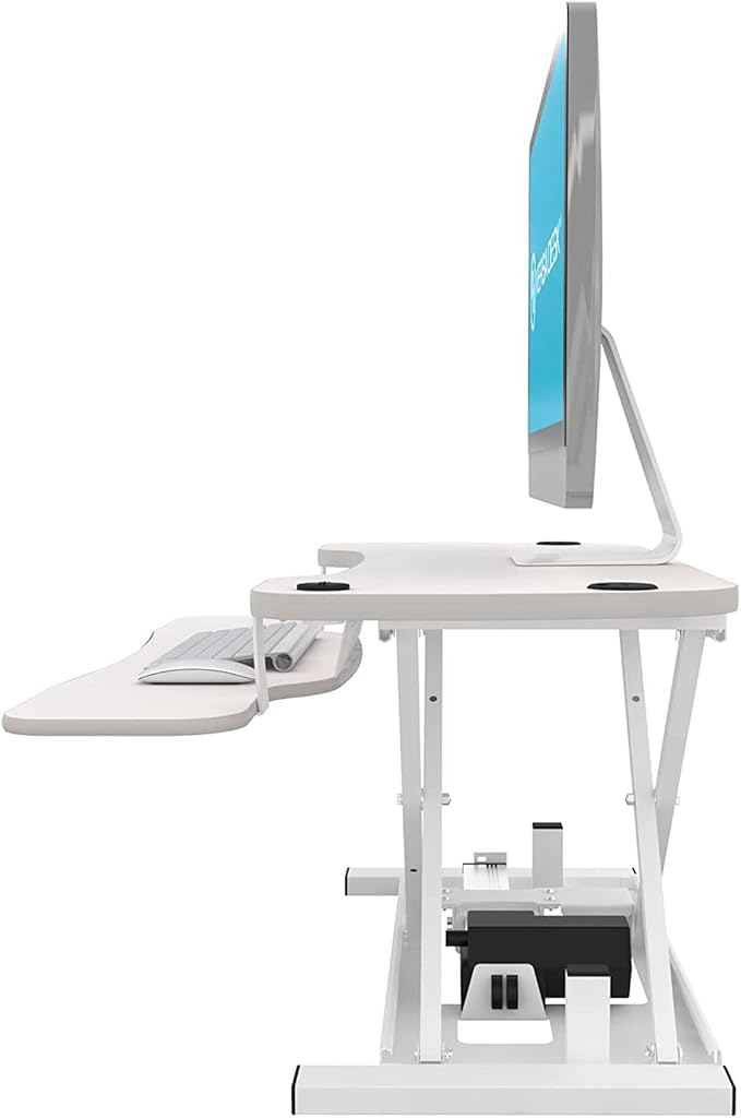 VERSADESK® PowerPro™ Electric Standing Desk Converter - Height Adjustable Desk Riser with Keyboard Tray - Holds 80 lbs - Built-in USB Charging Port - Ergonomic Sit Stand Workstation | White (36 inch)