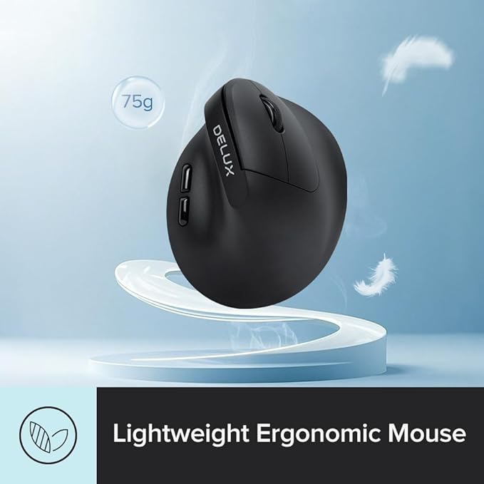 DELUX Ergonomic Mouse Wireless for Small Hands, Vertical Mouse for Carpal Tunnel, Mini Mouse, 4000 DPI, 6 Buttons, 2.4G Wireless,75g Lightweight, Compatible with Window, MacOS,Laptop(M618Air GX-Black)