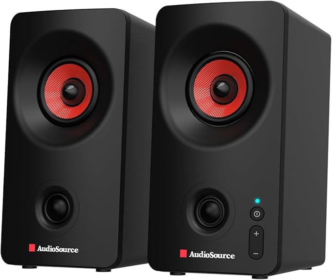 Audiosource Desktop PC Speakers with Bluetooth 5.3, USB-C Plug & Play, 2.0 Stereo Computer Speakers with Dual 2" Drivers, AUX Input, LED Indicator, Compact Design for PC, Laptop & Home Office (Black)