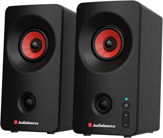 Audiosource Desktop PC Speakers with Bluetooth 5.3, USB-C Plug & Play, 2.0 Stereo Computer Speakers with Dual 2" Drivers, AUX Input, LED Indicator, Compact Design for PC, Laptop & Home Office (Black)