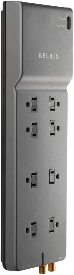 Belkin Power Strip, Belkin Surge Protector - 8 AC Multiple Outlets (3550 Joules) - 6 ft Long Flat Plug Heavy Duty Extension Cord for Home, Office, Travel, Computer Desktop & Phone Charging Brick - Black