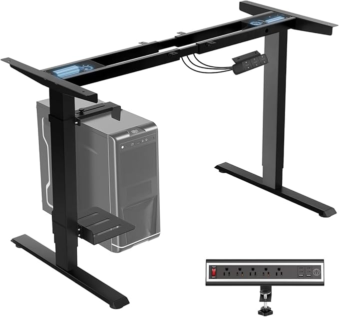 TOPSKY Dual Motor Electric Standing Desk Frame, Height Adjustable Sit Stand Base for Home Office, Fits Table Tops up to 70.8 x 31.5 Inch, 225 lb Capacity (Black, with CPU Stand)