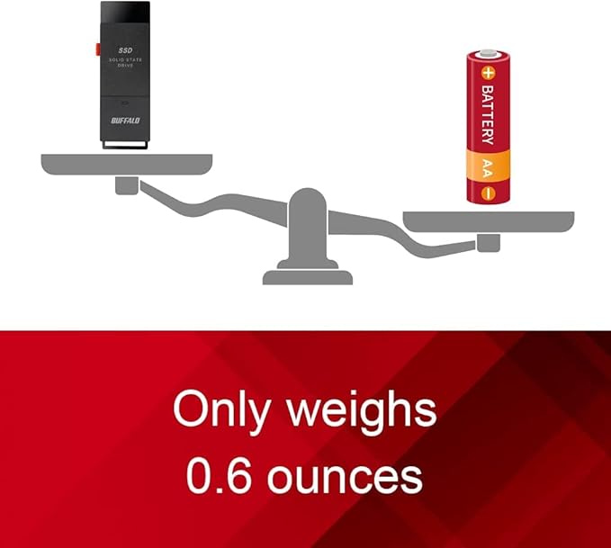 BUFFALO External SSD 2TB - Up to 600MB/s - USB-C - USB-A - USB 3.2 Gen 2 (Compatible with PS4 / PS5 / Windows/Mac) - External Solid State Drive Stick - ‎‎SSD-PUT2.0U3B