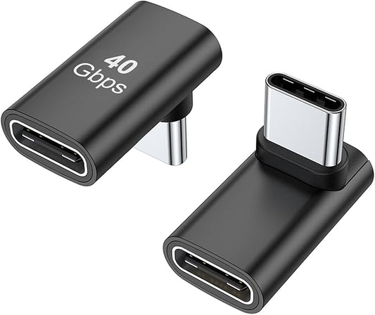 AreMe 90 Degree USB-C Male to Female Adapter, 2 Pack Right Angle 100W Type-C Adapter Extender for Steam Deck, ROG Ally, Switch, Notebook Computers, Tablet and Mobile Phones (Black)