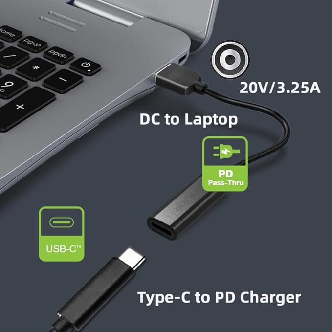 USB C to Slim Tip Laptop Charging Cable Adapter Female Type C to Male Converter for Dell Laptop 18-20V Works with 45W 65W 90W (4.0 x 1.7mm Dell)